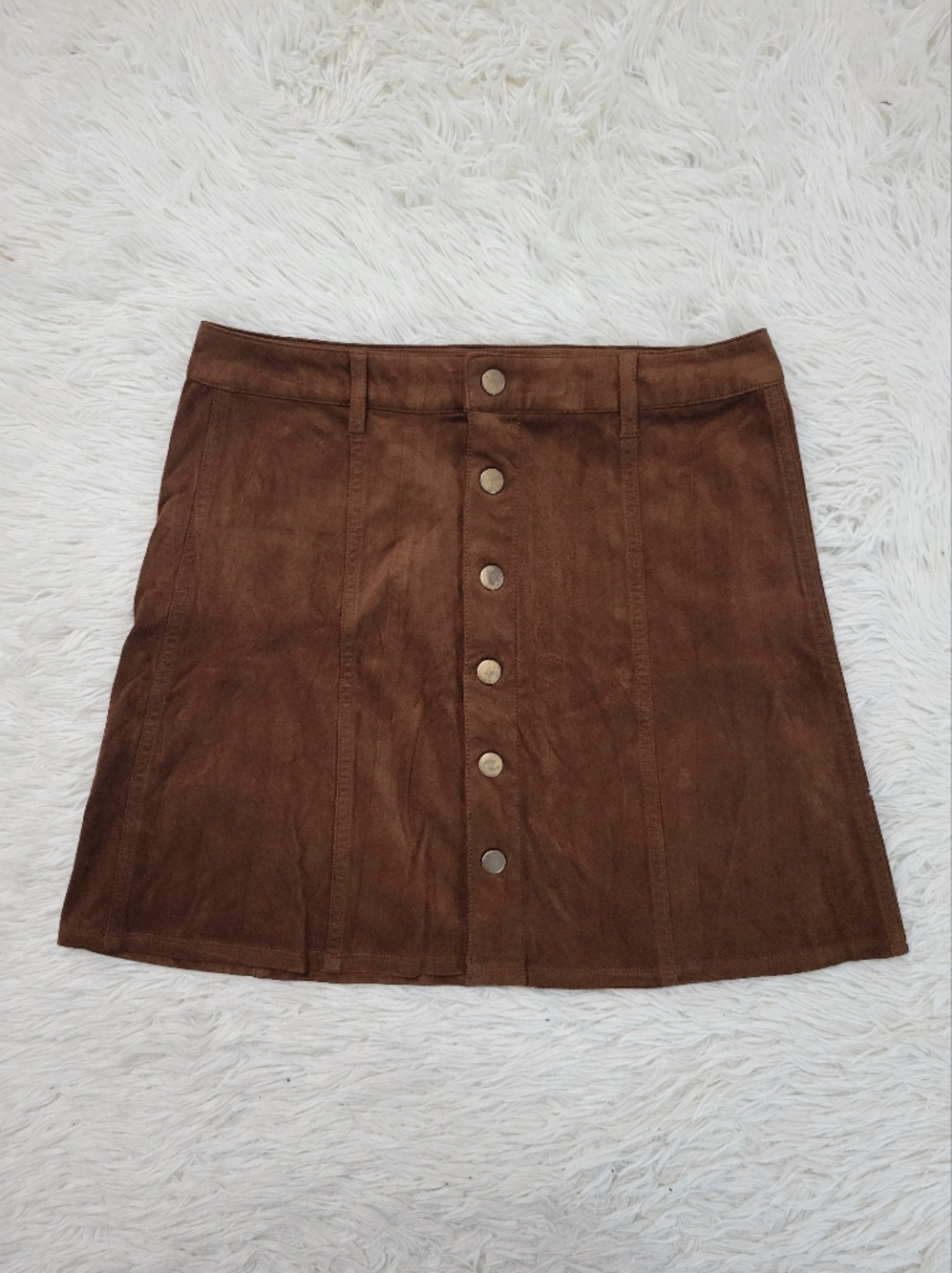 Mossimo Sz 10 Faux Suede Brown Skirt Button Snap Down Front Womens